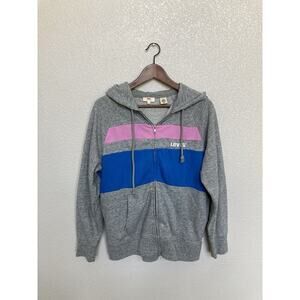 Levis womens zip up hoodie size small gray pink blue beachy casual colorblock